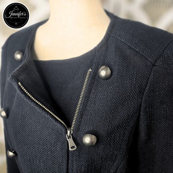 Talbots Black Textured Military Style Full Moto Zip Jacket Blazer Size 6 - Picture 4 of 13